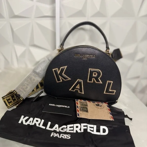 😎Karl Lagerfeld Black Crossbody with Gold Accents